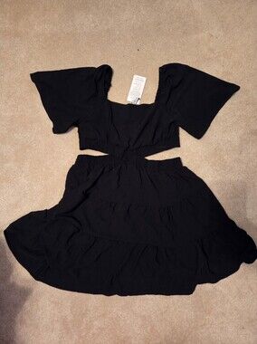 Black Puff-Sleeve Two-Piece Mini Dress Set